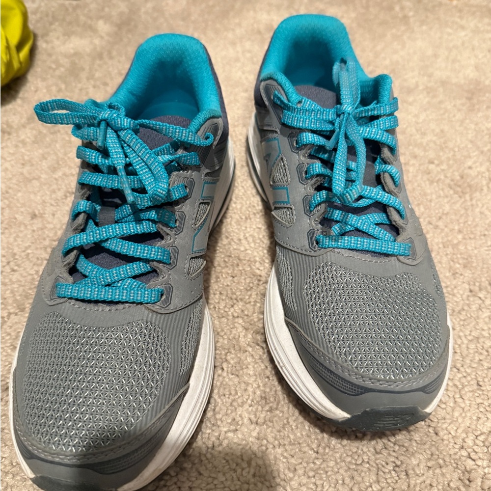 Gray and Blue Athletic Shoes